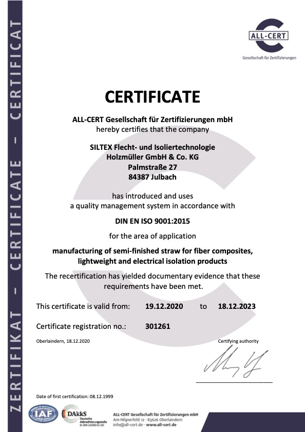 Siltex ISO 9001 Zertifikat