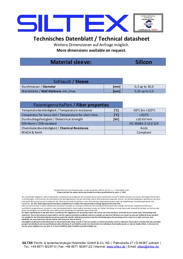 Siltex Datenblatt Silikonschlauch SE
