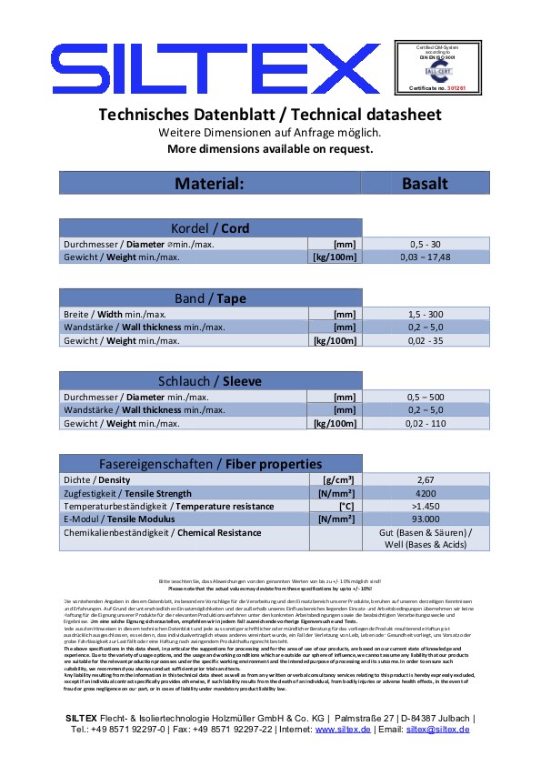Siltex Technische Datenblatt ALLGEMEIN Basalt