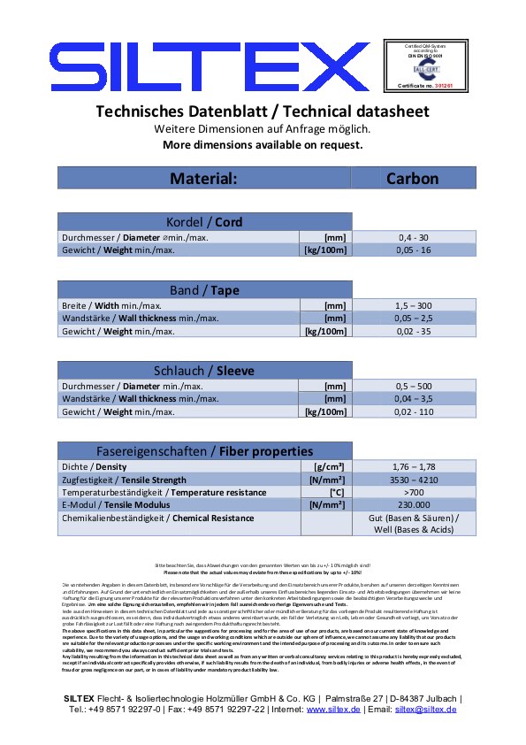 Siltex Technisches Datenblatt ALLGEMEIN Carbon
