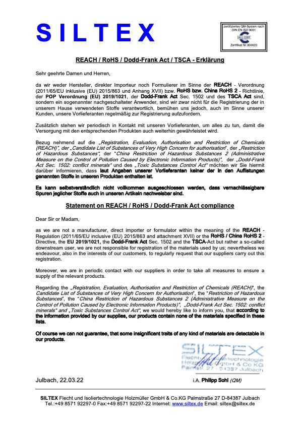 Siltex ISO 9001 Zertifikat